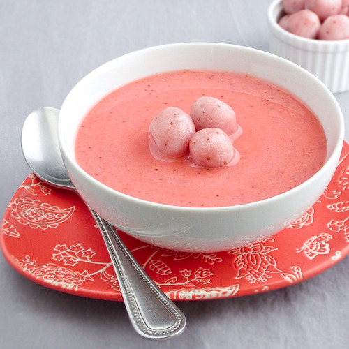 Chilled Strawberry Soup With Strawberry Chocolate Sticky Rice Balls