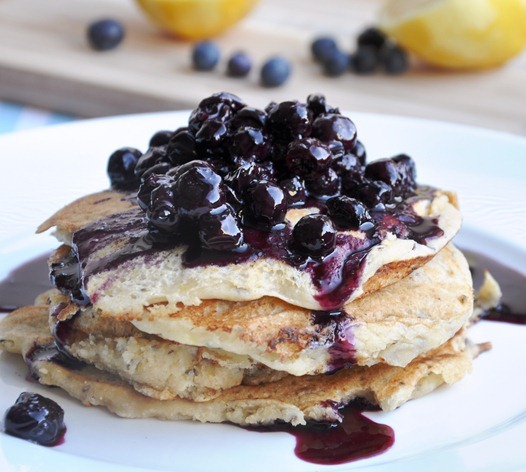 Whole Wheat Lemon Ricotta Pancakes With Blueberry Topping