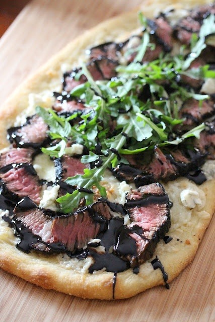 Grilled steak & Gorgonzola pizza with Balsamic reduction via beautiful-foods