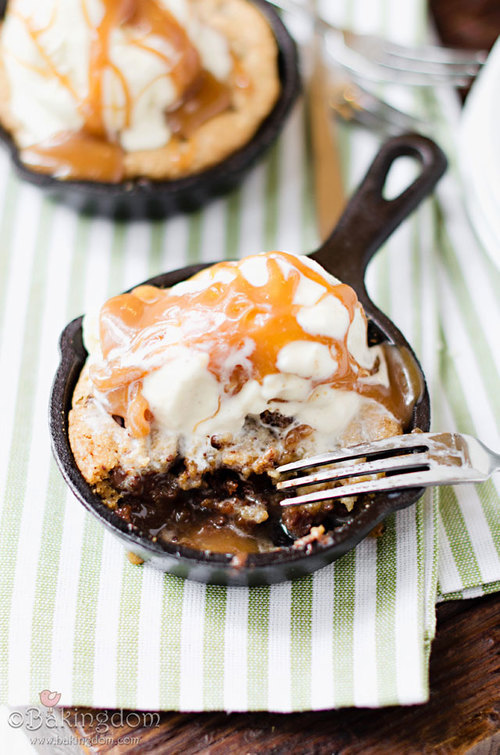 Caramel-filled Chocolate Chip Skillet Cookie