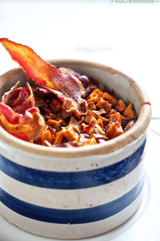 Maple Roasted Sweet Potatoes with Bacon