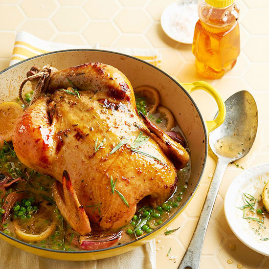 Honey Roast Chicken with Spring Peas & Shallots