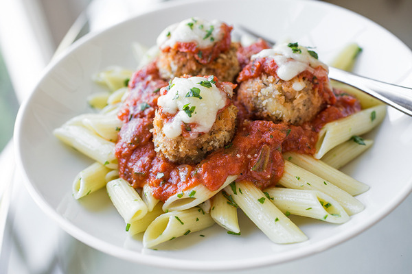 Chicken Parmesan Meatballs with Penne