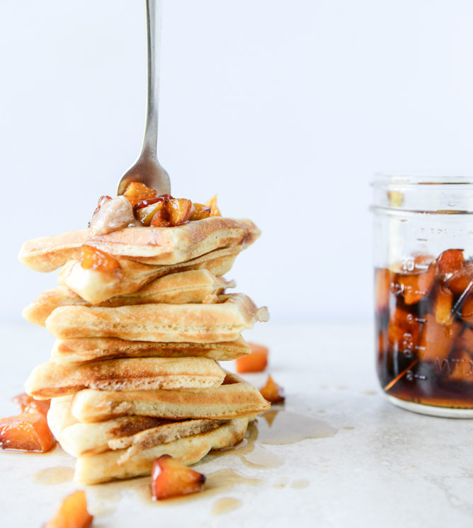 Vanilla Waffles with Peach Maple Syrup
