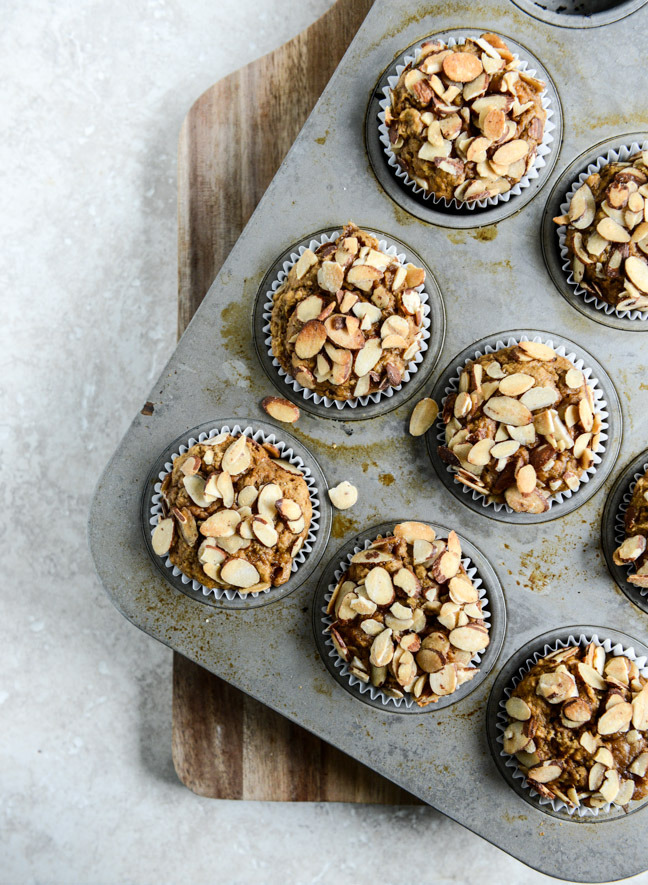 whole wheat toasted almond pumpkin muffins
