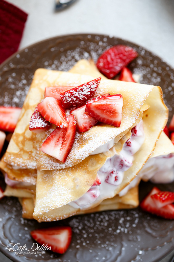 Macerated strawberries and cream crepes